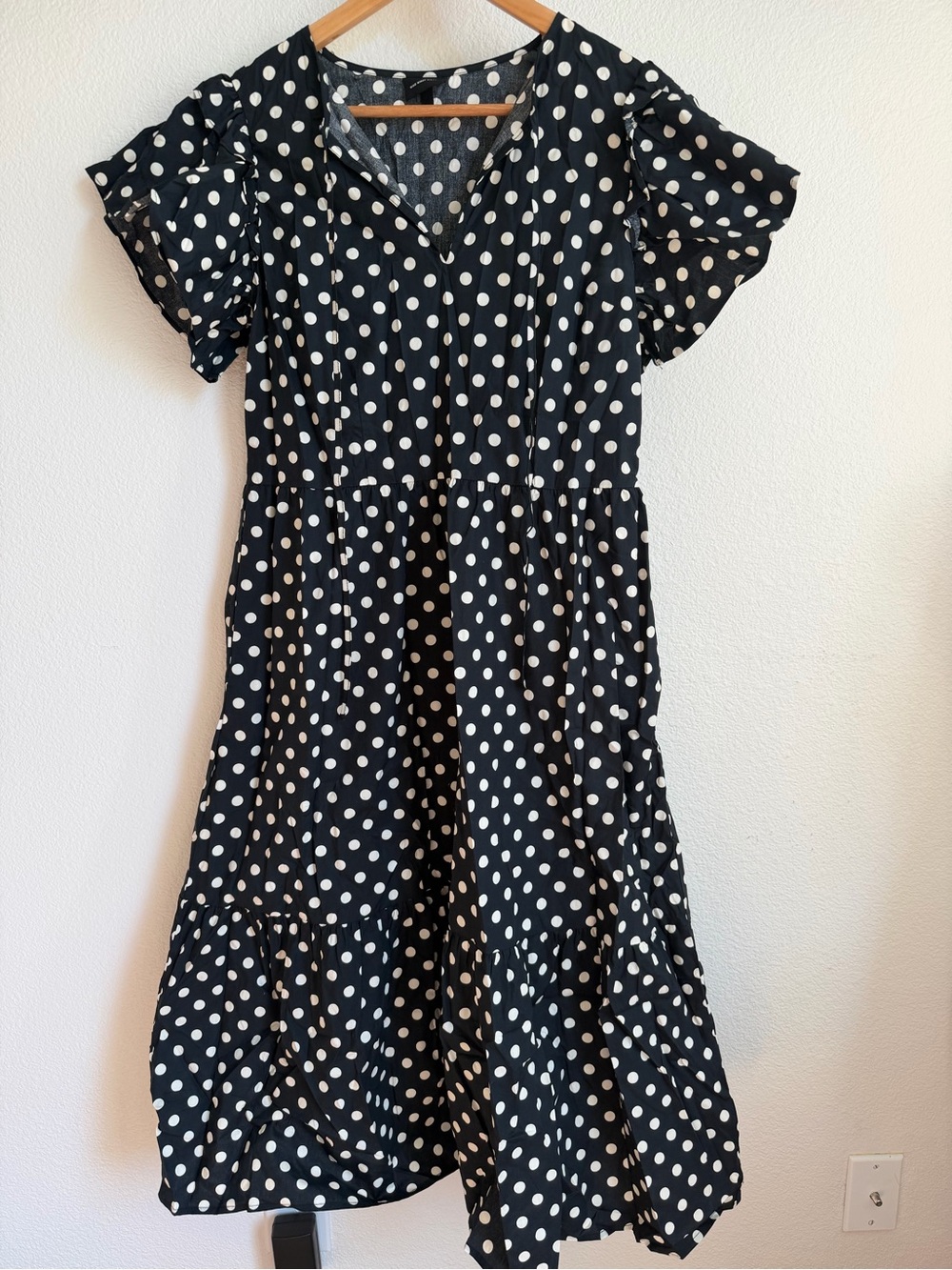 Who What Wear Black and White Polka Dot Tiered Dress
